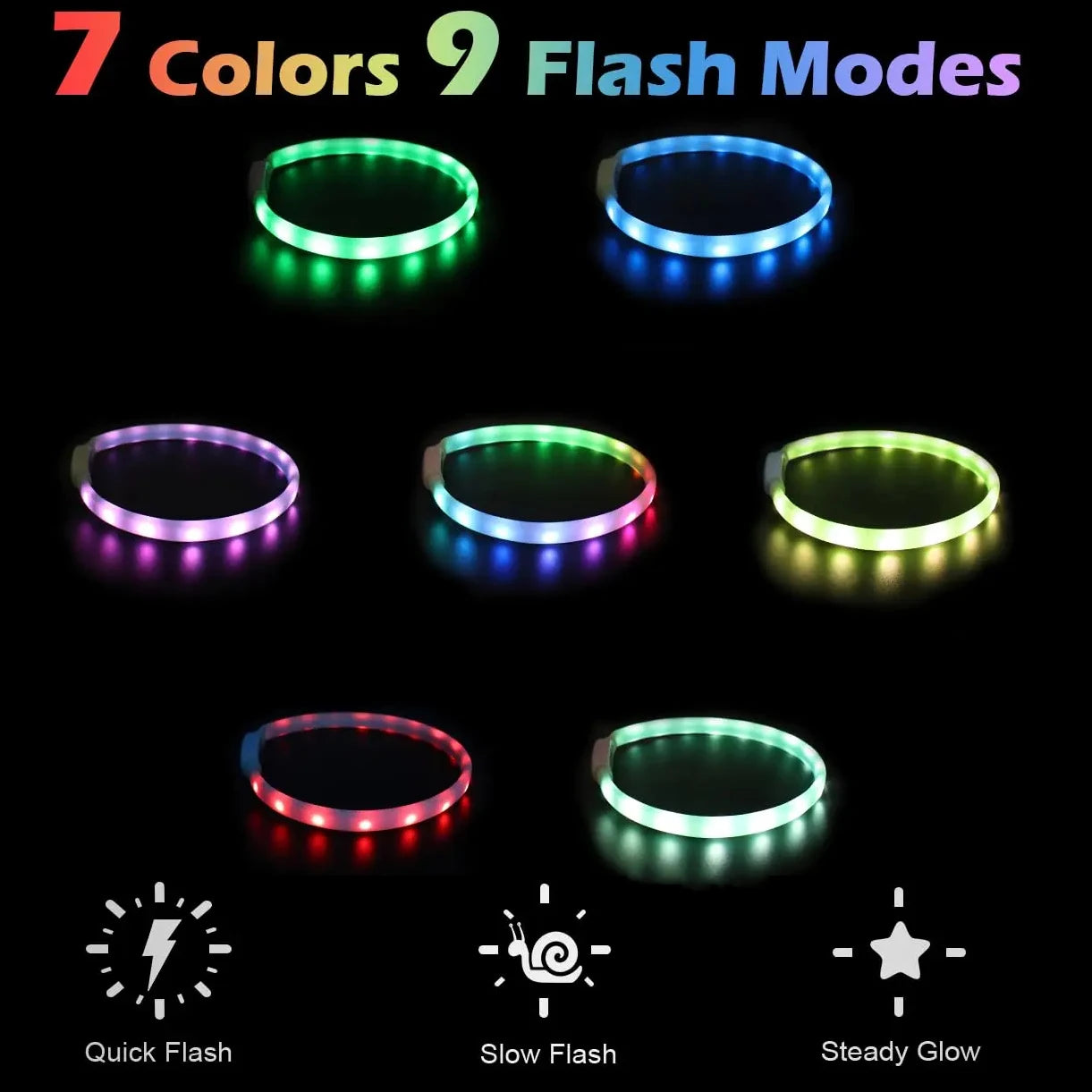 collier chien lumineux de 7 couleurs et de 9 modes de flash. Image produit Boutiquechien