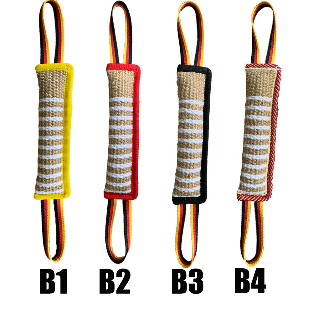 Baton de dressage à la morsure avec des lanières de couleur jaune, rouge et noir avec des bords rembourré Jaune, rouge, noir et rayé de Boutiquechien