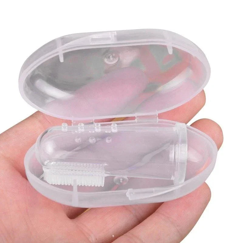 doigt brosse a dent transparent avec boite de rangement de couleur transparent. Image produit Boutiquechien