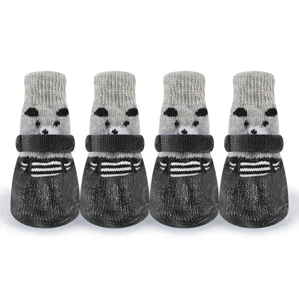 Chaussette botte pour chien de couleur gris et noir avec des oursons dessus. Image produit Boutiquechien
