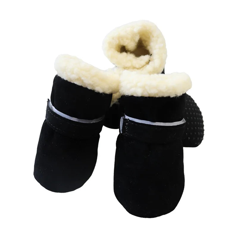 Bottes pour chiens d'hiver de couleur noir avec du rembourrage blanc. Image produit Boutiquechien