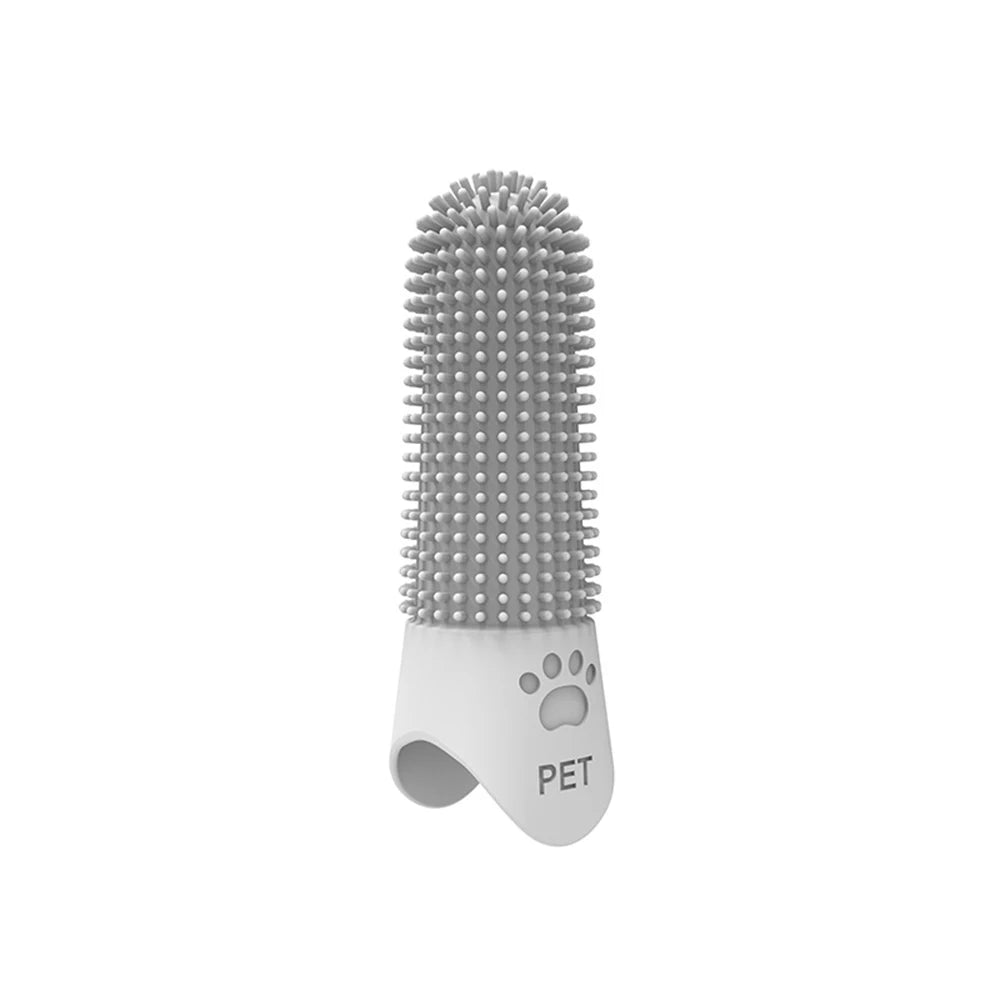 Brosse à dent pour chien 360 de couleur gris. La brosse est à mettre au bout de son doigt pour pouvoir brosser efficacement son chien. Image produit Boutiquechien