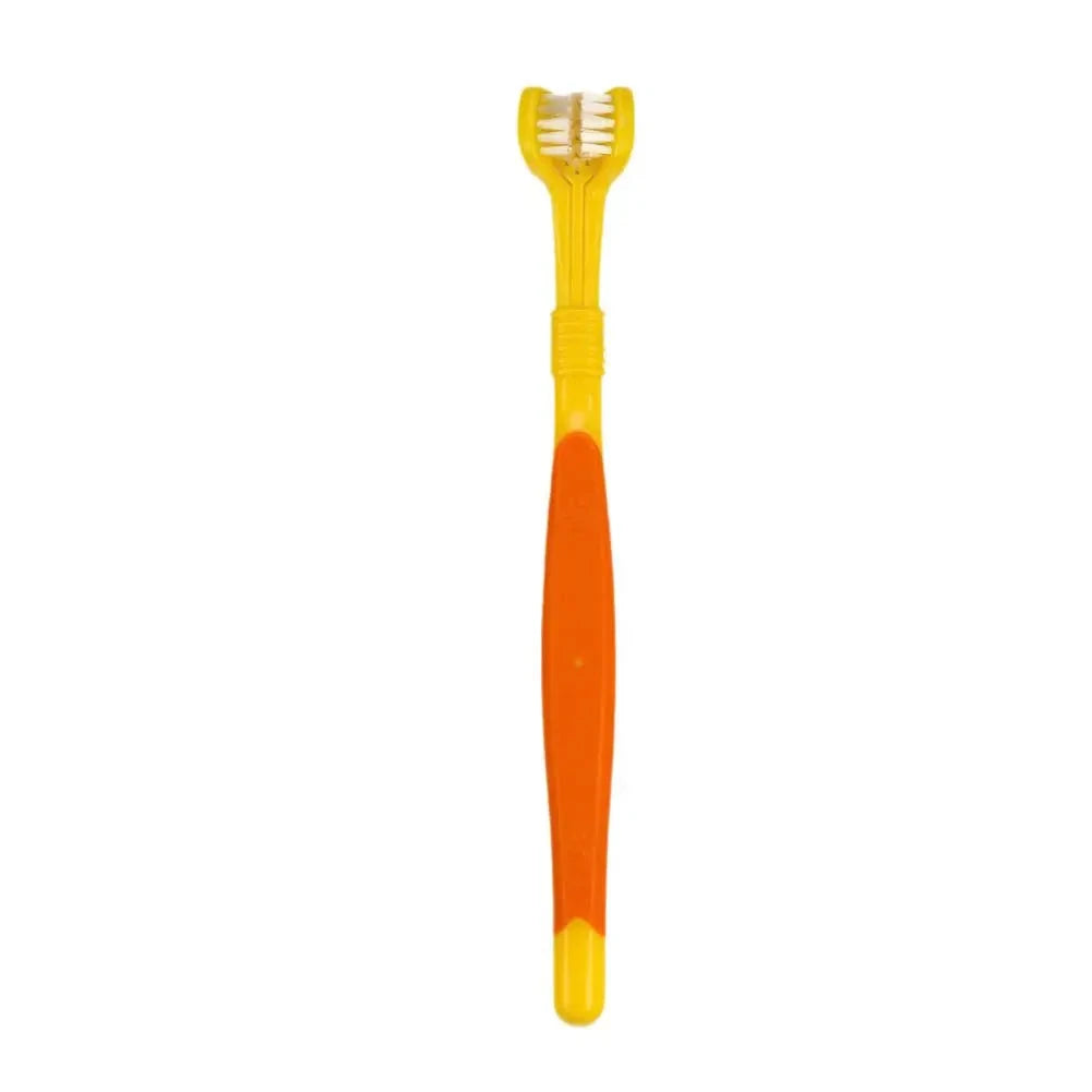 Brosse à dent pour chien de couleur jaune et rouge. Image produit Boutiquechien