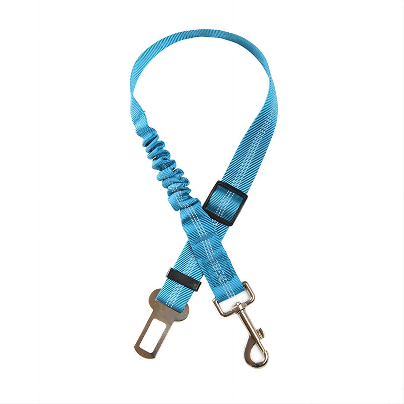 Ceinture de sécurité pour chien de couleur bleu claire élastique avec embout métallique. Image produit Boutiquechien
