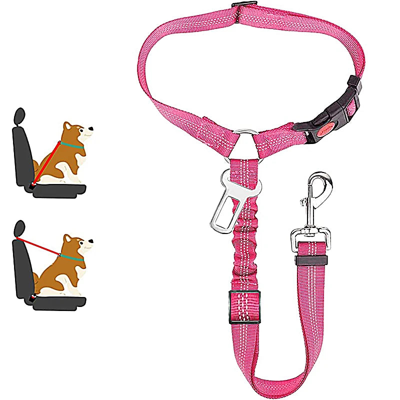 ceinture de sécurité de couleur rose foncé avec de nombreuses attache pour chien. Image produit Boutiquechien