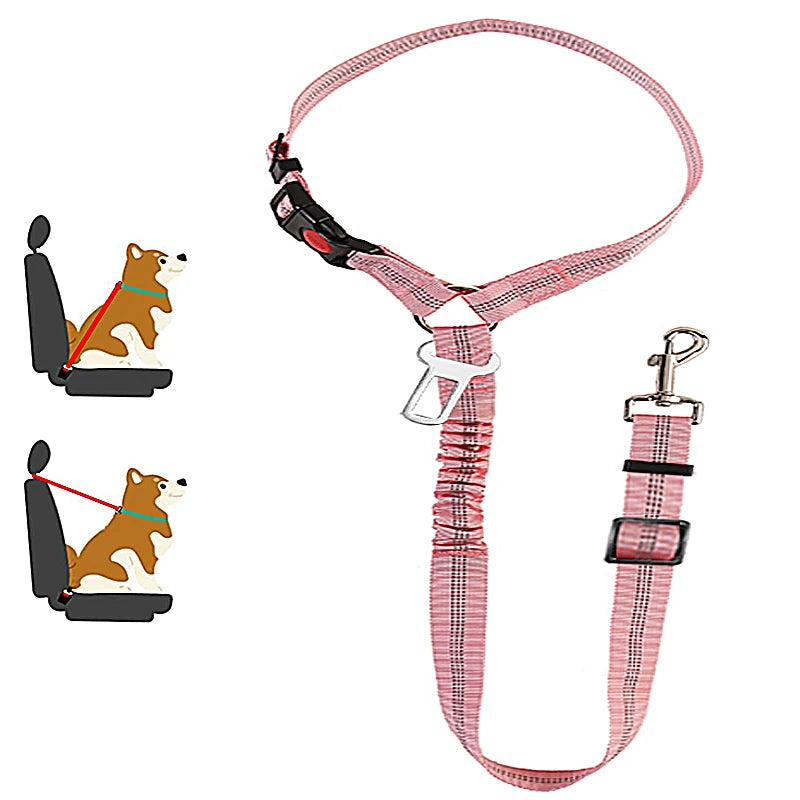 ceinture de sécurité de couleur rose avec de nombreuses attache pour chien. Image produit Boutiquechien