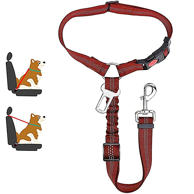 ceinture de sécurité de couleur rouge avec de nombreuses attache pour chien. Image produit Boutiquechien
