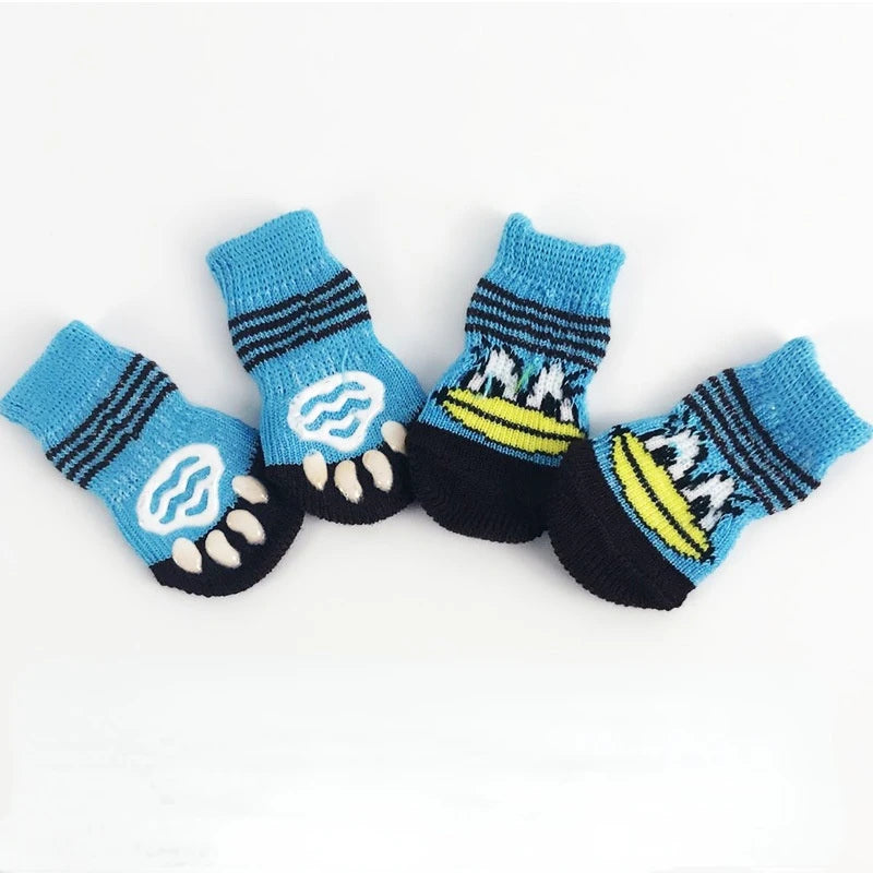 Chaussette canard de couleur bleu avec semelle anti dérapante. image produit Boutiquechien