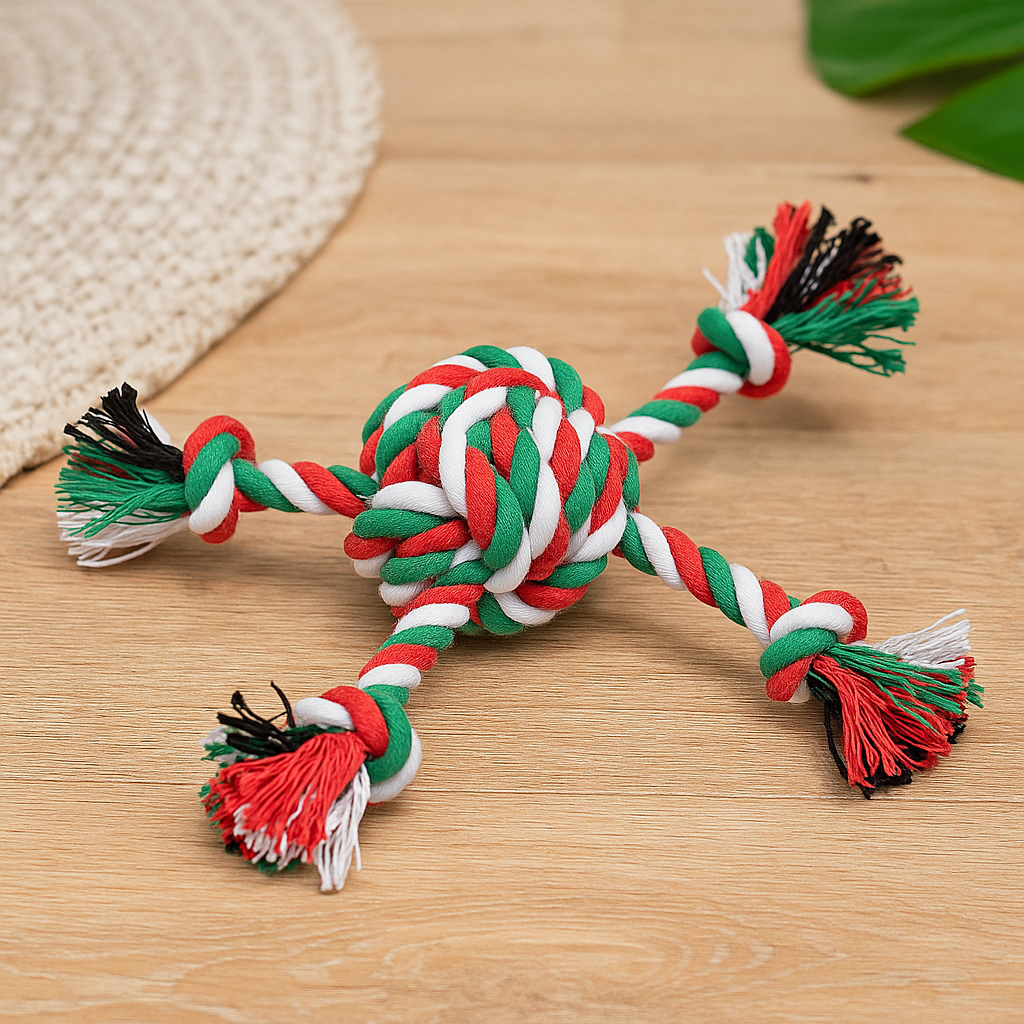 chien de couleur de Noël en forme de X avec une balle. Image produit Boutiquechien