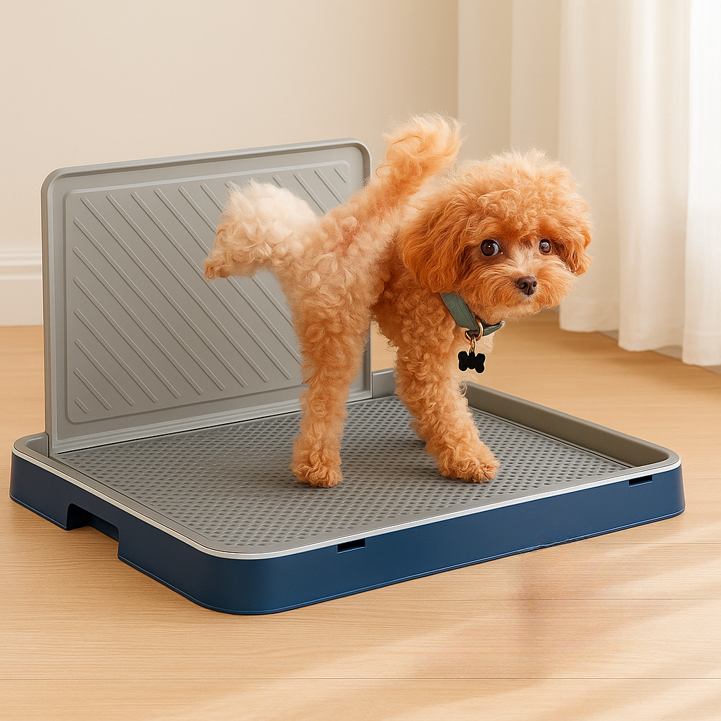 chien brun urinant sur le tapis anti urine. Image produit Boutiquechien