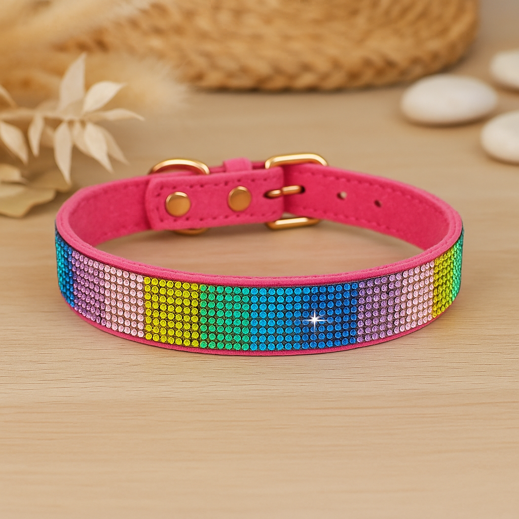 collier pour chien à paillette de couleur rose. Image produit Boutiquechien