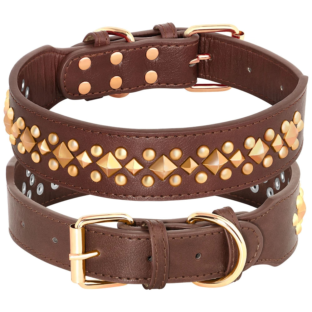 Collier chien cuir de couleur brun avec des perles. Image produit Boutiquechien