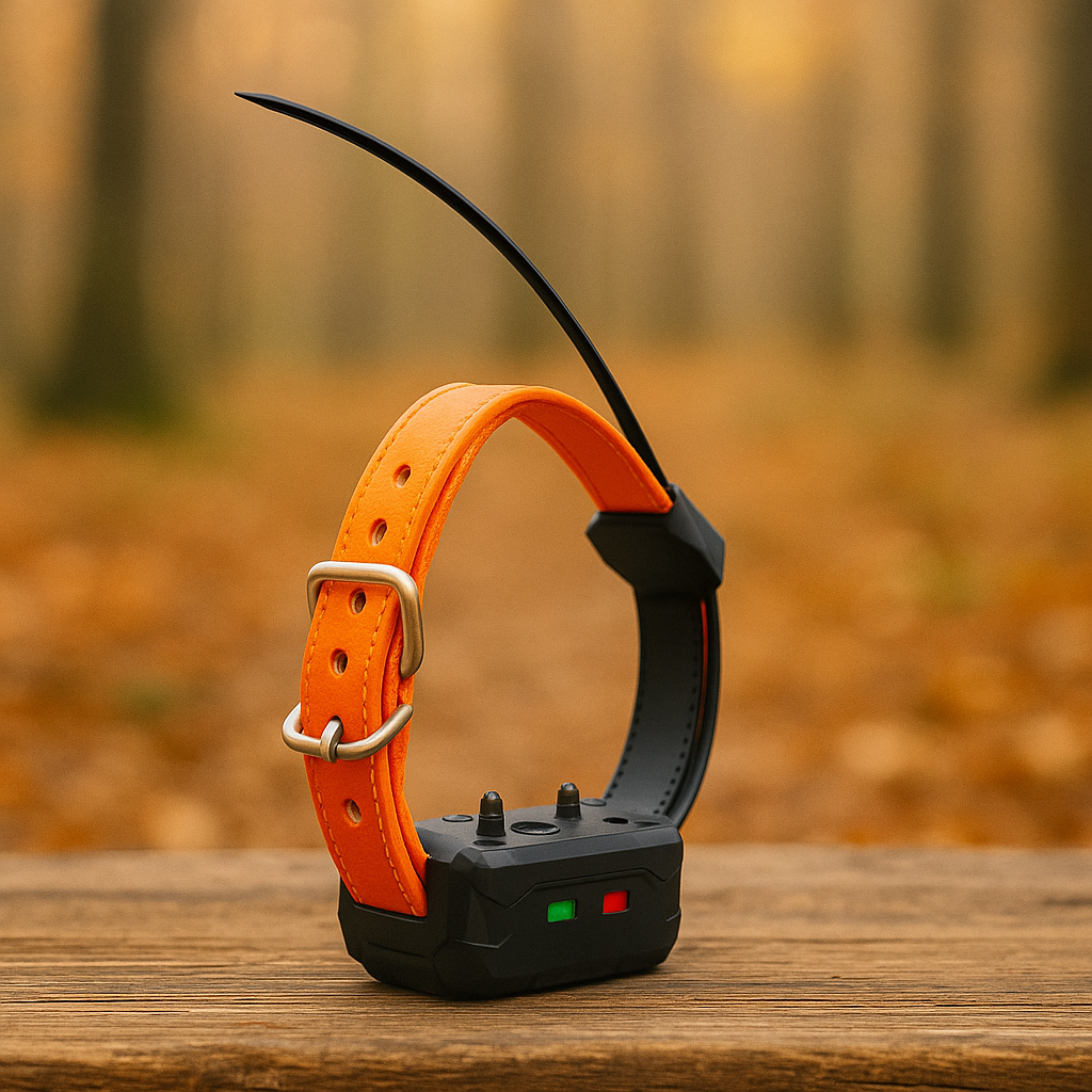 collier chien de couleur orange et noir avec gps. Collier chien sans bonnement de Boutiquechien