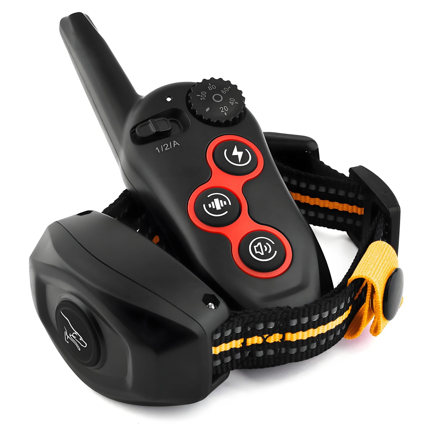 collier électrique de dressage pour chien de couleur orange et noir. Parfait pour dresser votre chien avec plusieurs modes. Image produit Boutiquechien