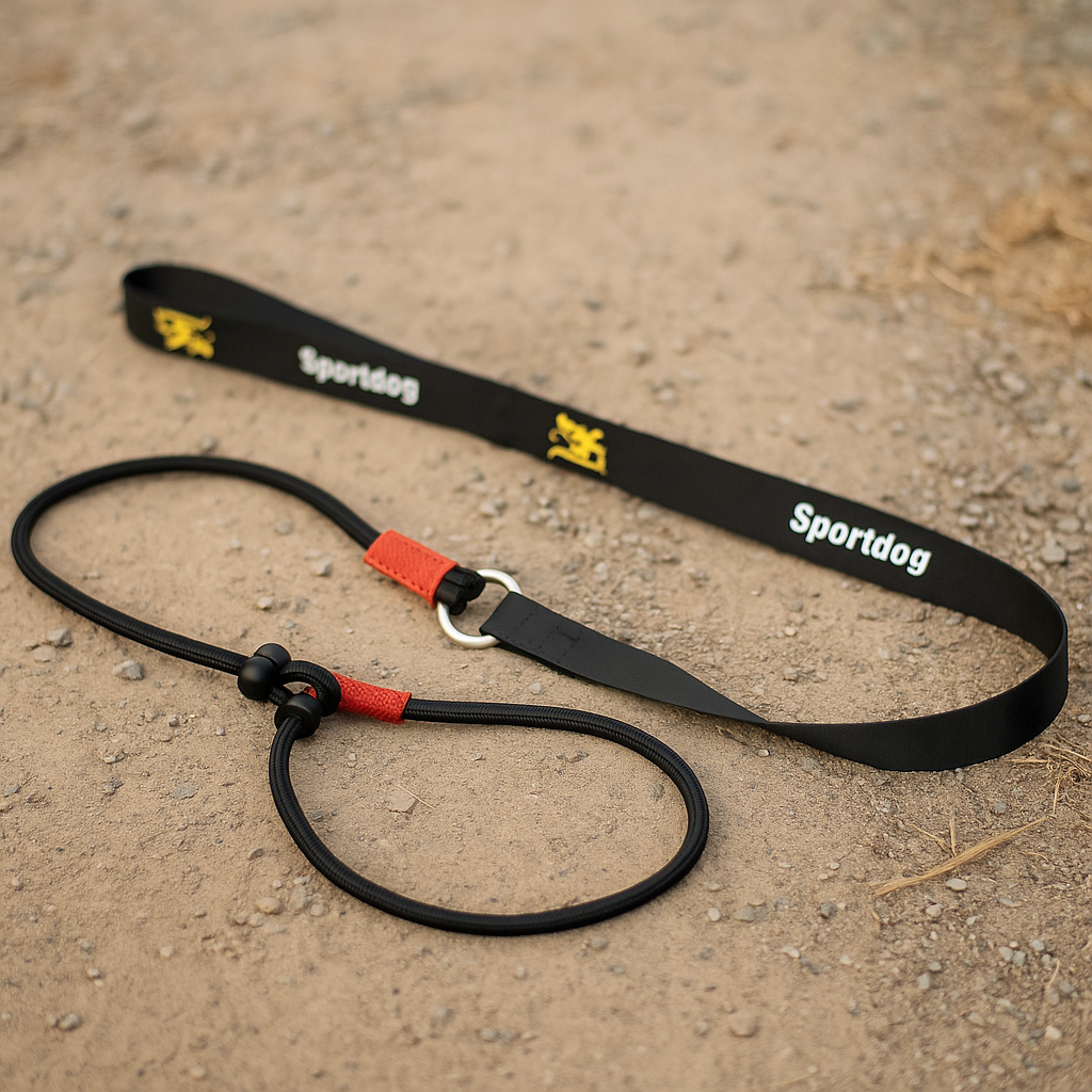 collier et laisse étrangleuses de couleur noir pour chien. Image produit Boutiquechien