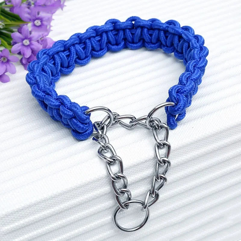 Collier chien étrangleur de couleur bleu en nylon . Image produit Boutiquechien