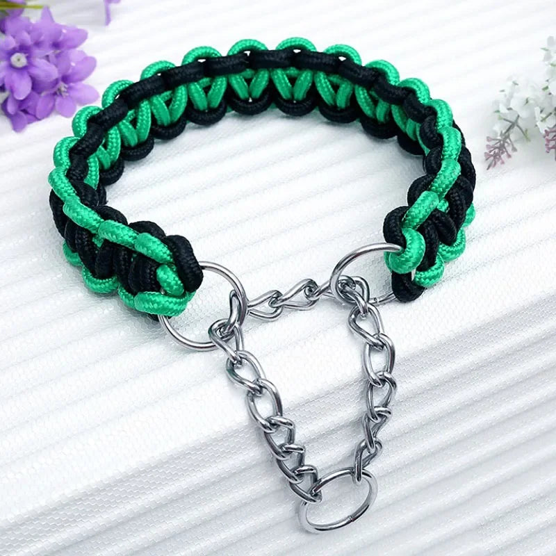 Collier chien étrangleur de couleur noir et vert fait en nylon . Image produit Boutiquechien