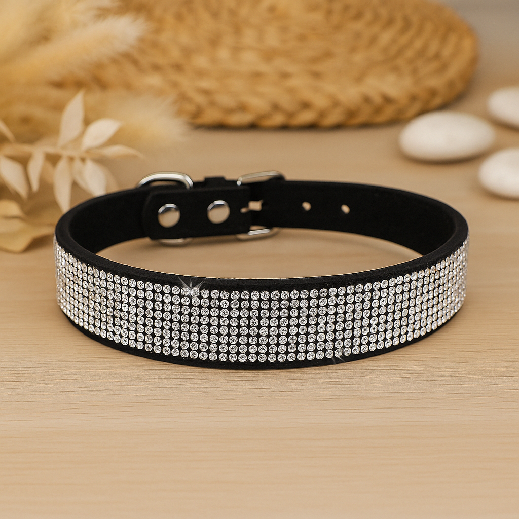 Collier chien noir avec des paillettes. Image produit Boutiquechien