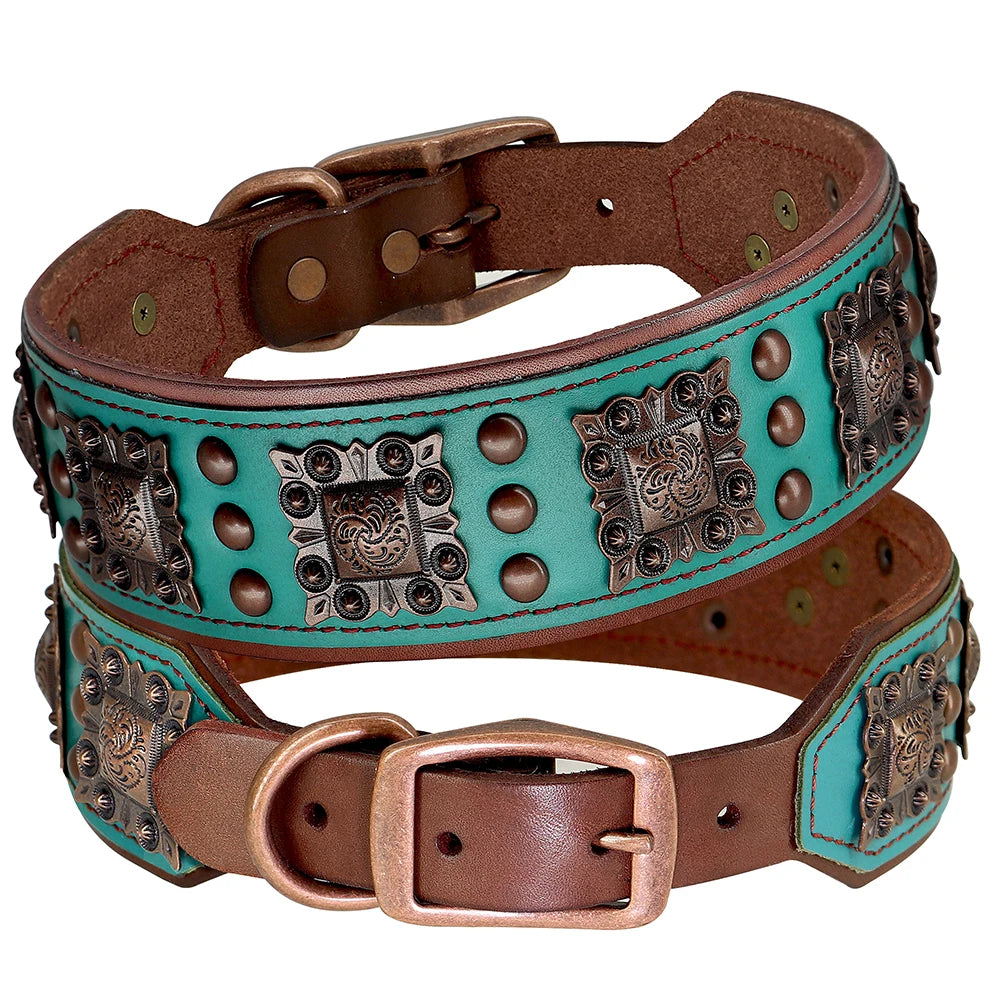 collier bleu pour chien à perle de style cuir. Image produit Boutiquechien