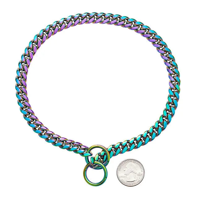 Collier chien étrangleur de couleur chromatique comparé à une pièce de monnaie. Image produit Boutiquechien