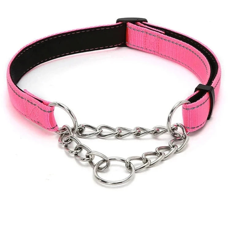 collier étrangleur chien de couleur rose résistant et confortable. Collier en maillon gris pour chien. Image produit Boutiquechien