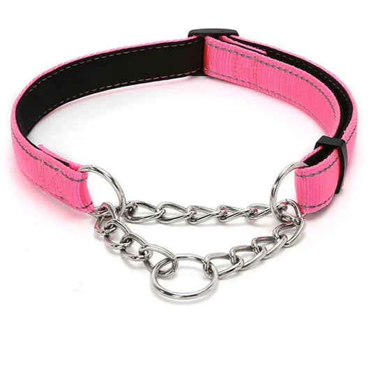 collier étrangleur chien de couleur rose résistant et confortable. Collier en maillon gris pour chien. Image produit Boutiquechien
