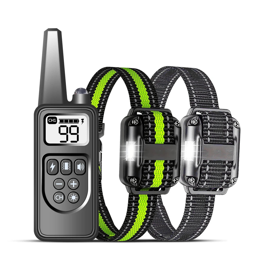 colliers chiens de couleurs noir et vert avec télécommande noir. Pratique pour éduquer deux chiens en même temps. Image produit Boutiquechien