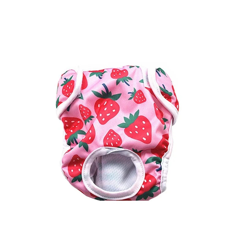 Couche culotte pour chien de couleur rose avec fraise dessus. Image produit Boutiquechien