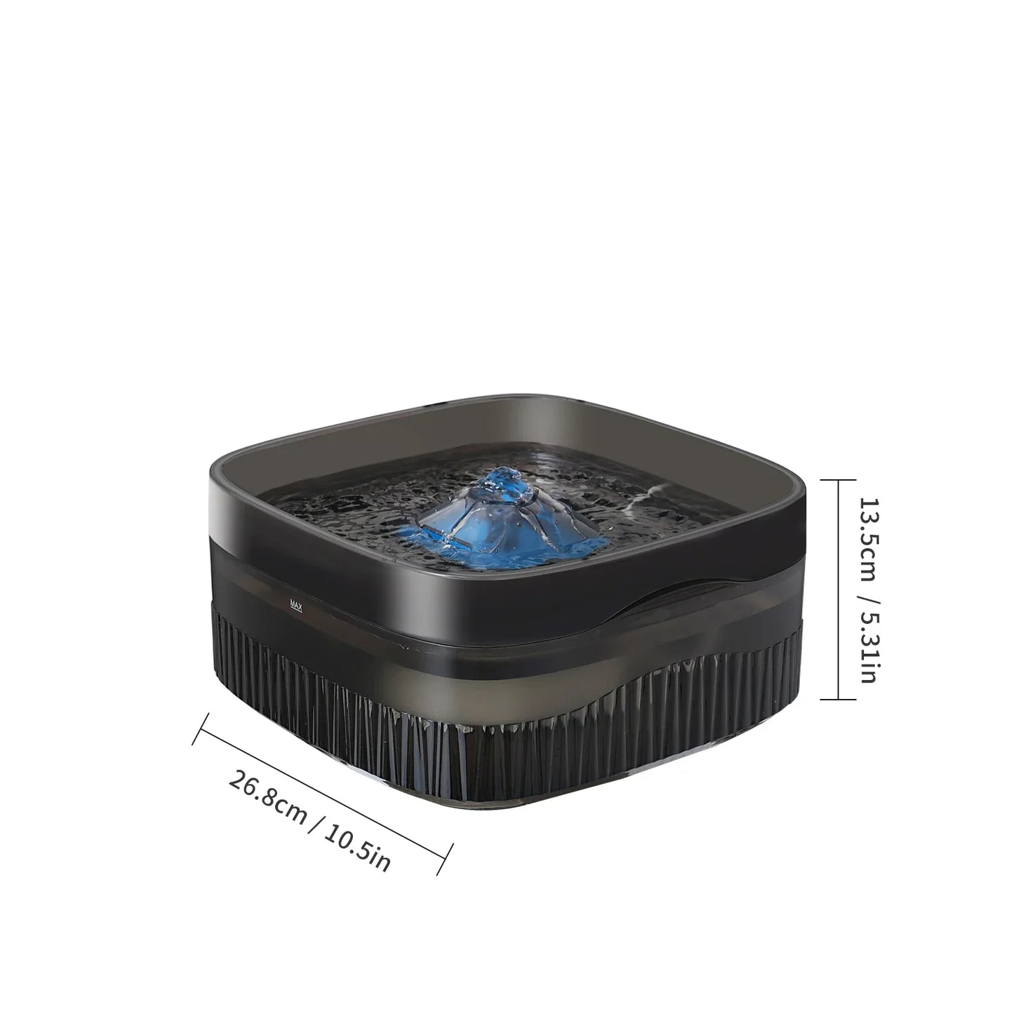 Dimensions total de la gamelle d'eau pour chien de couleur noir de 5l. Image produit Boutiquechien