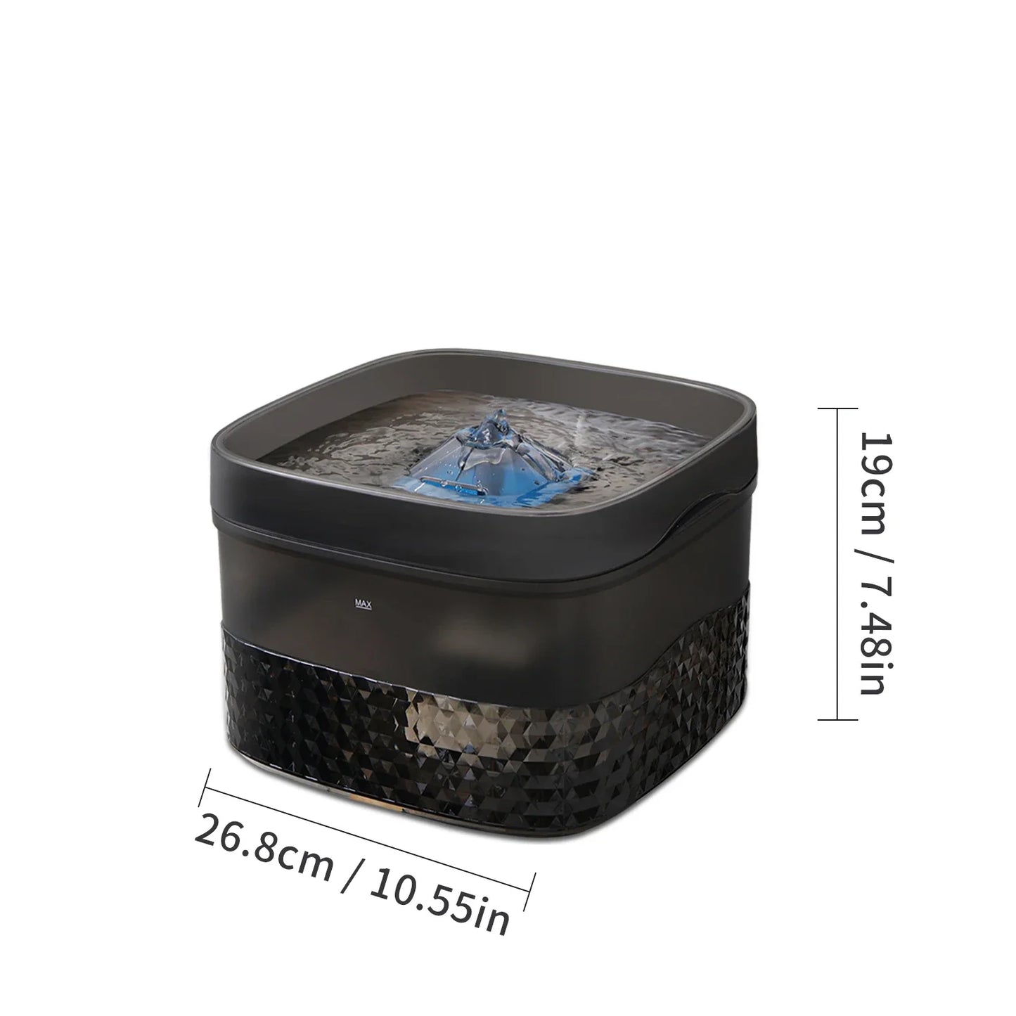 Dimensions total de la gamelle d'eau pour chien de couleur noir de 9l. Image produit Boutiquechien