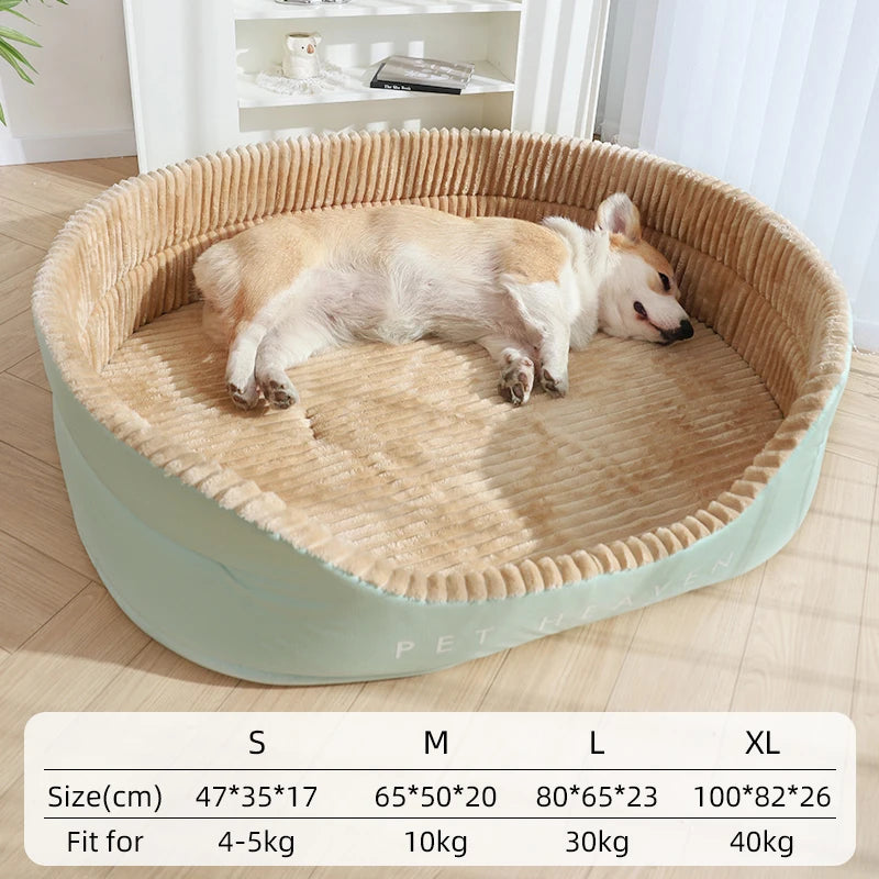 dimension de S à XL pour chien. Le chien est couché dans son panier XL dans un salon de couleur blanc. Image produit boutiquechien
