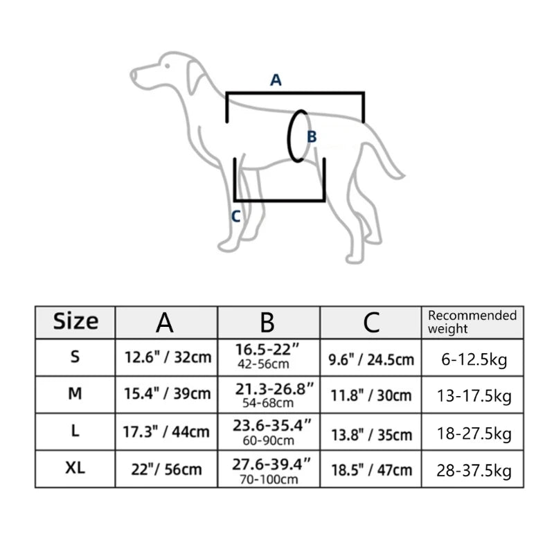Dimensions du harnais de levage pour chien de couleur noir de boutiquechien