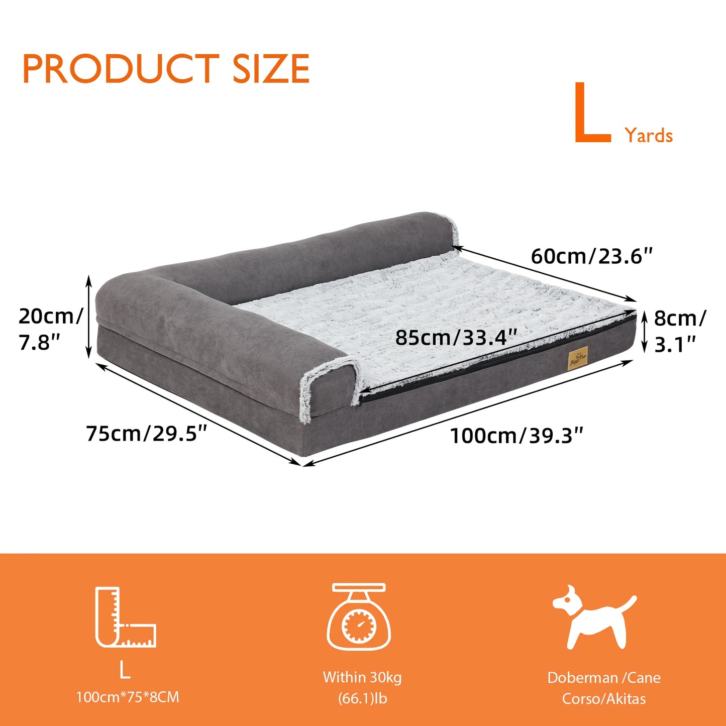 tailles "L" du tapis pour chien de dimension 100cm. Parfait pour les grands chiens. Avec son oreiller c'est parfait pour que votre chien puisse se reposer pleinement. Image produit Boutiquechien