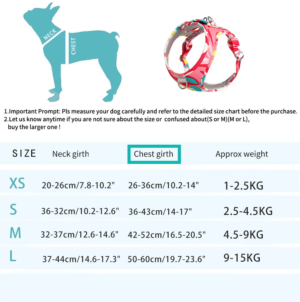 Tailles du harnais pour chien et chiot dimensions. Image produit Boutiquechien
