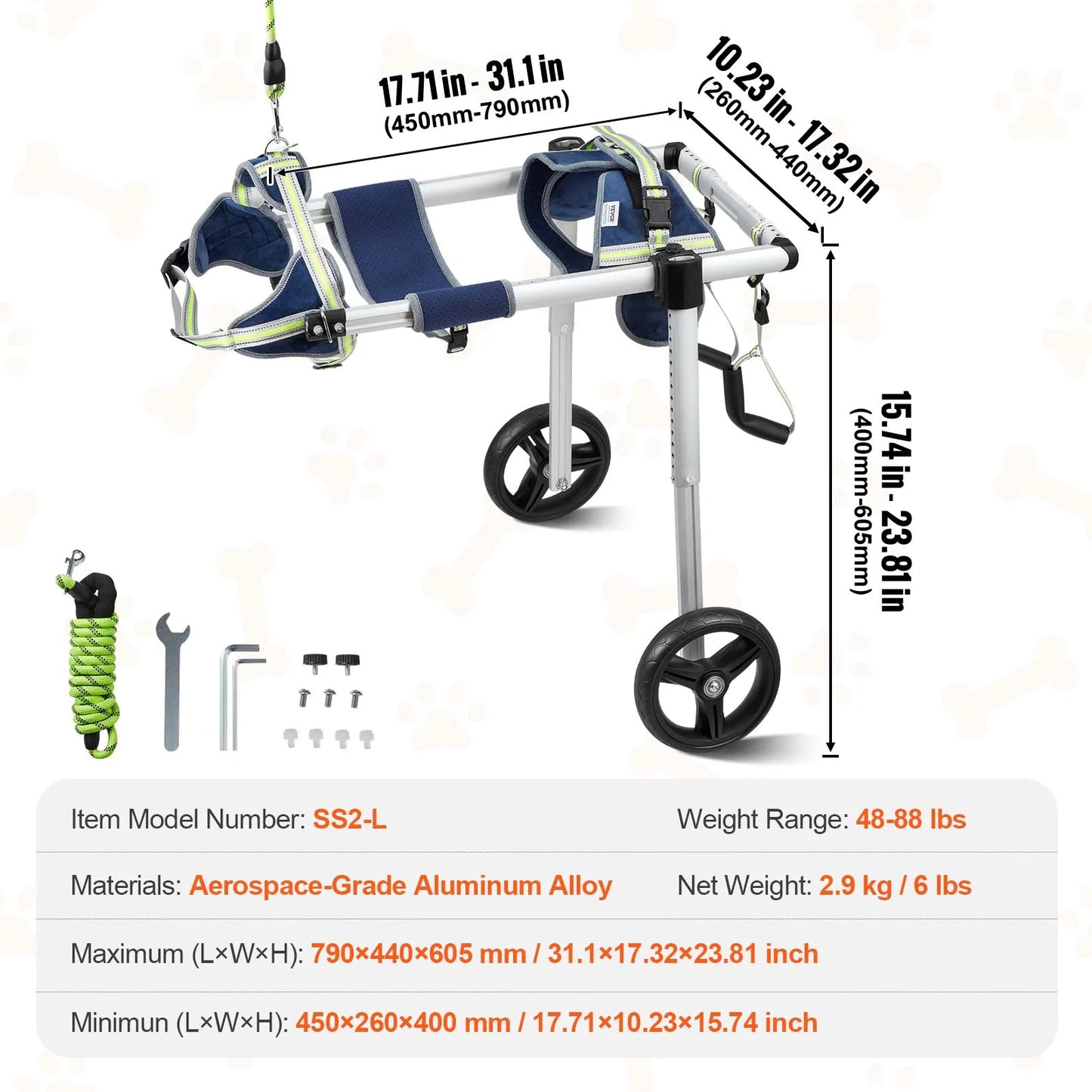 Dimensions total du chariot pour chien de boutiquechien