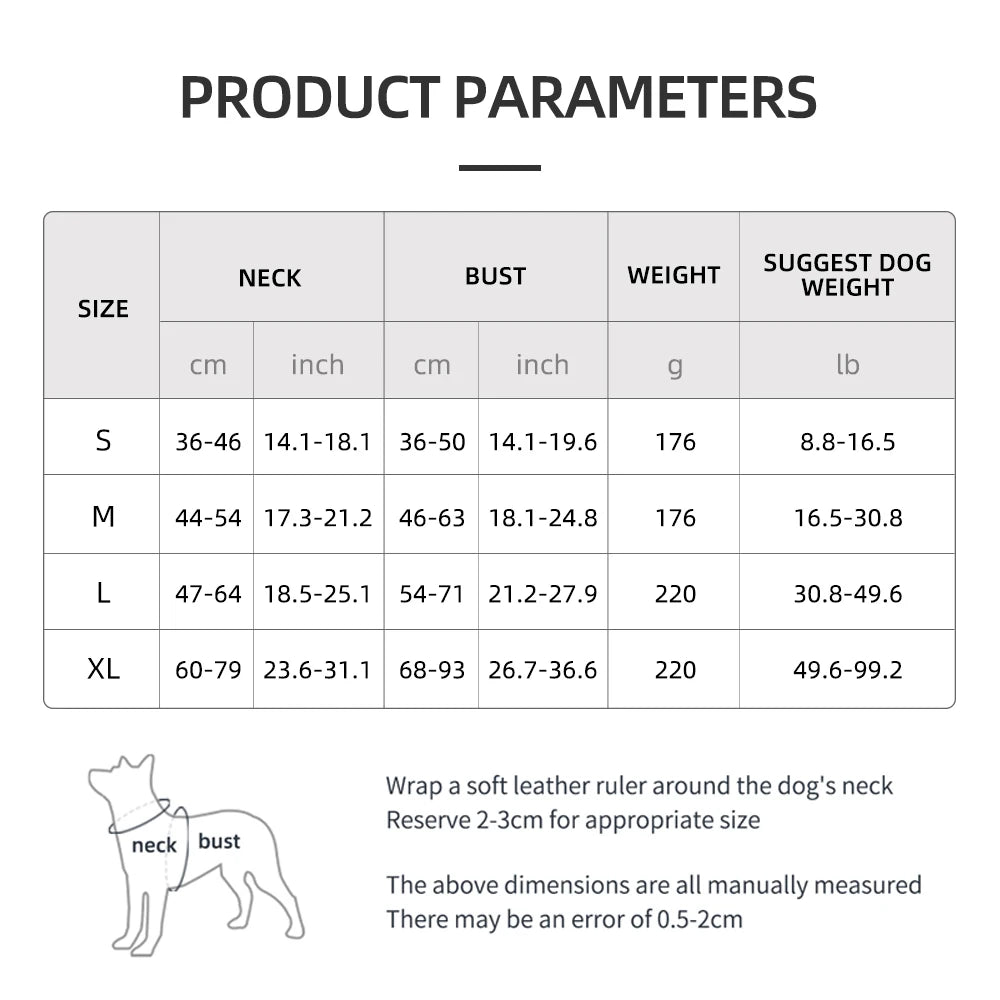 Harnais pour chien résistant et durable avec toutes les dimensions du produit. Image produit Boutiquechien