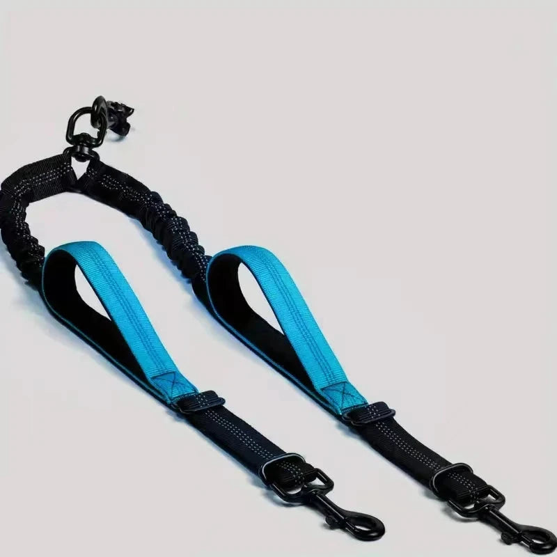 extension de laisse double avec des poignées de couleur bleu de chaque côté pour maintenir les chiens. Image produit Boutiquechien