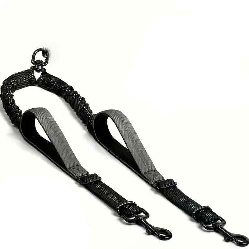extension de laisse double avec des poignées de couleur gris de chaque côté pour maintenir les chiens. Image produit Boutiquechien