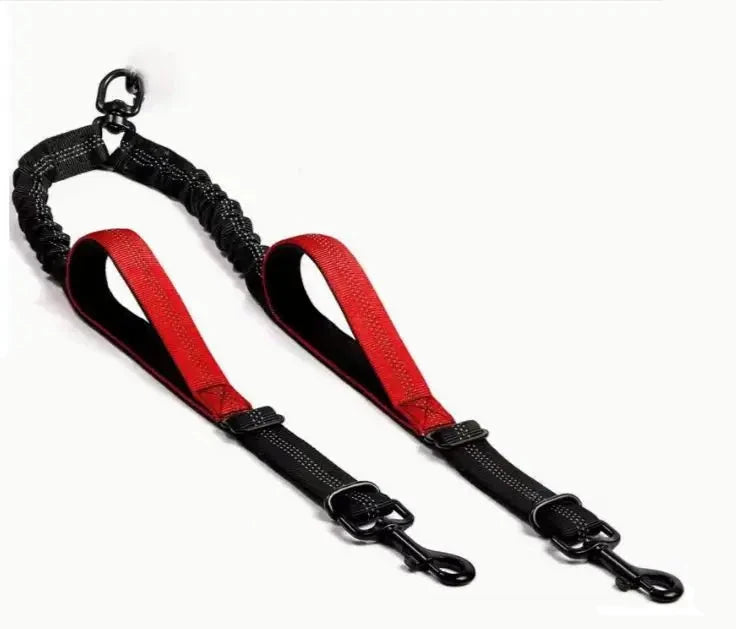 extension de laisse double avec des poignées de couleur rouge de chaque côté pour maintenir les chiens. Image produit Boutiquechien