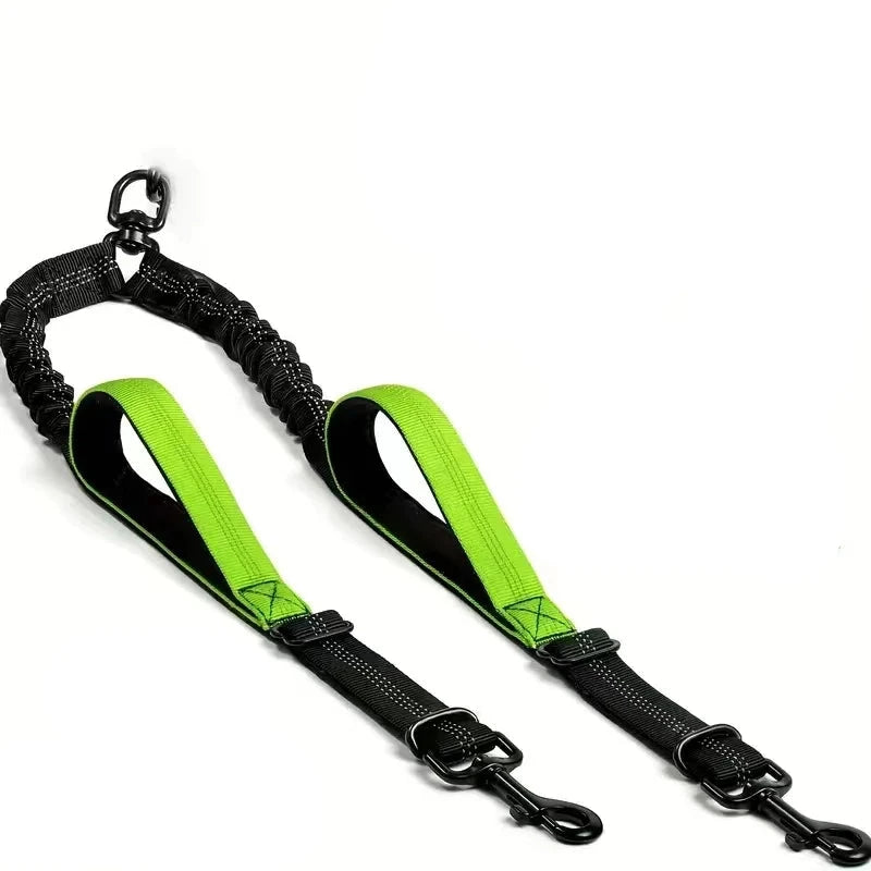 extension de laisse double avec des poignées de couleur vert de chaque côté pour maintenir les chiens. Image produit Boutiquechien
