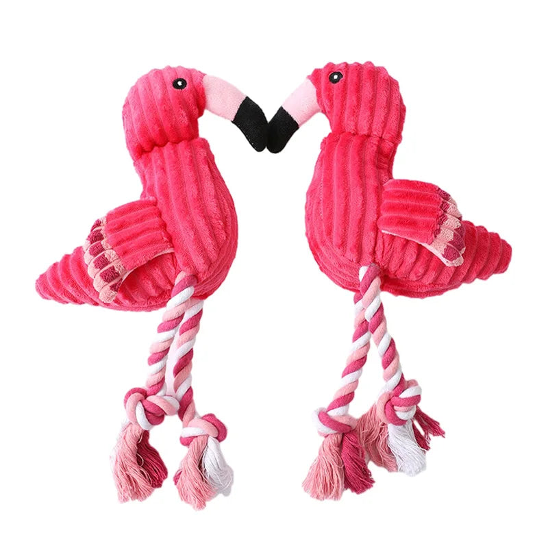 deux flamants rose face à face formant un coeur. Les peluches flamant rose en corde sont résistant. Image produit Boutiquechien