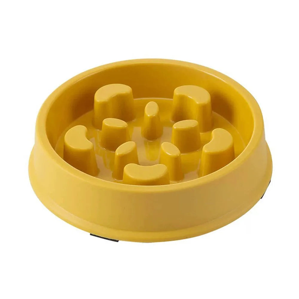 Gamelle pour chien anti-glouton de couleur jaune en plastique anti- dérapant de boutiquechien