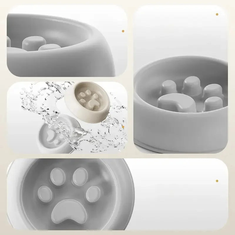 Gamelle chien anti glouton en forme de patte de couleur claire. Image produit Boutiquechien