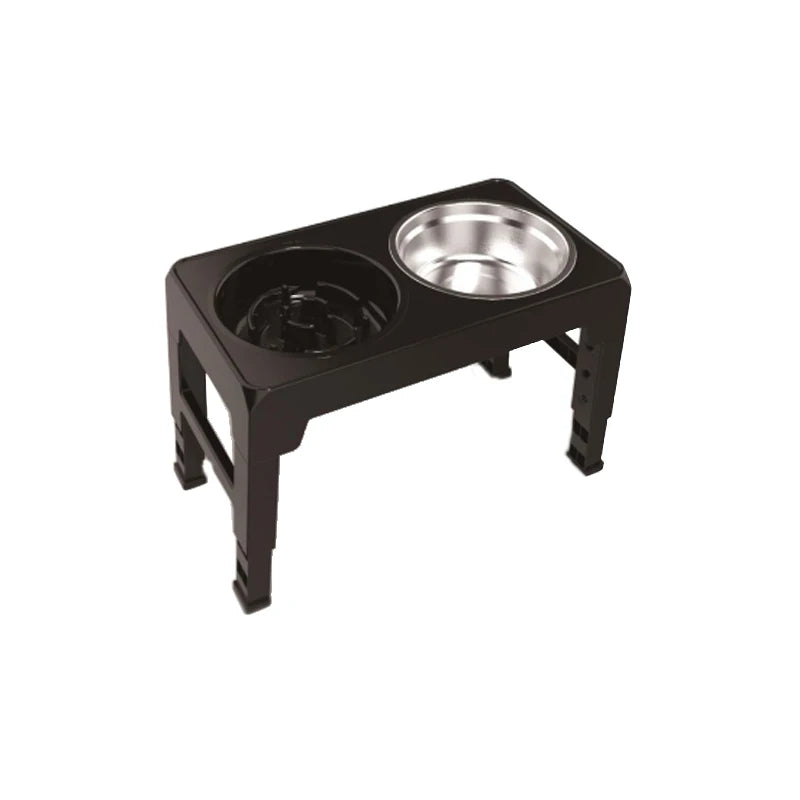 Gamelle chien anti-glouton de couleur noir avec un côté anti-glouton et un c^pté classique. Image produit Boutiquechien