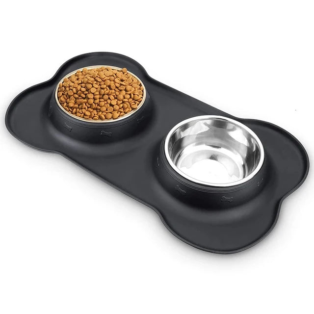 Gamelle double pour chien de couleur noir avec deux gamelle inox. Image produit Boutiquechien