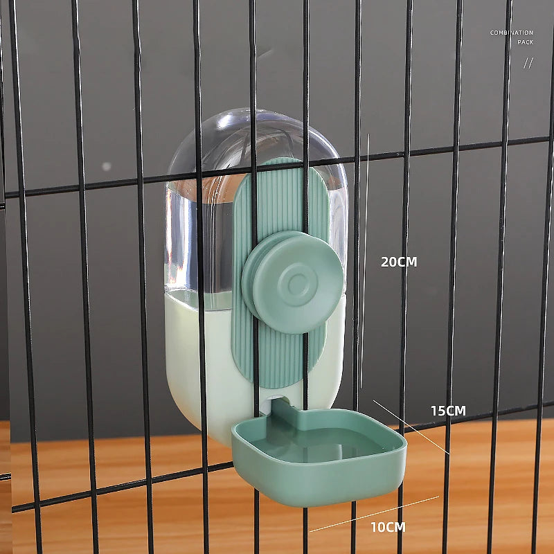 Gamelle d'eau de couleur verte avec toutes les dimensions sur un grillage noir. Image produit Boutiquechien