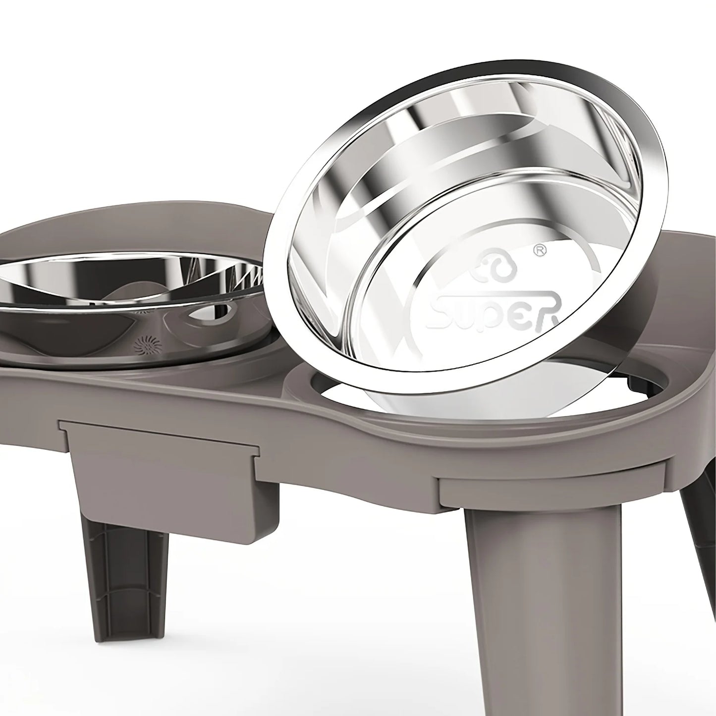 Gamelle en inox double pour chien de couleur gris. Image produit Boutiquechien
