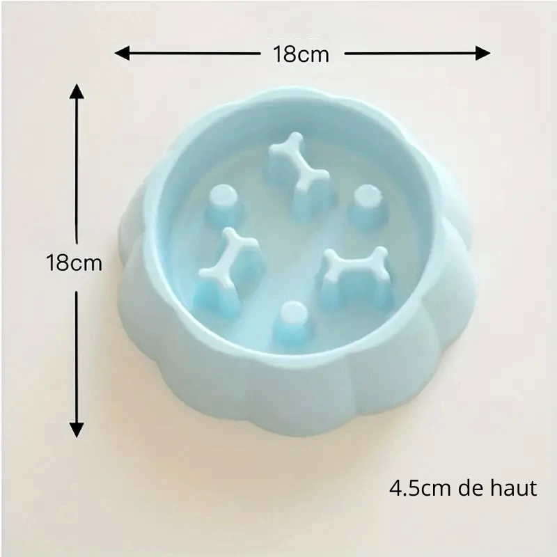 Gamelle pour chien anti-glouton de couleur bleu avec pour dimension 18cm sur 18cm parfait pour votre chien. Image produit Boutiquechien