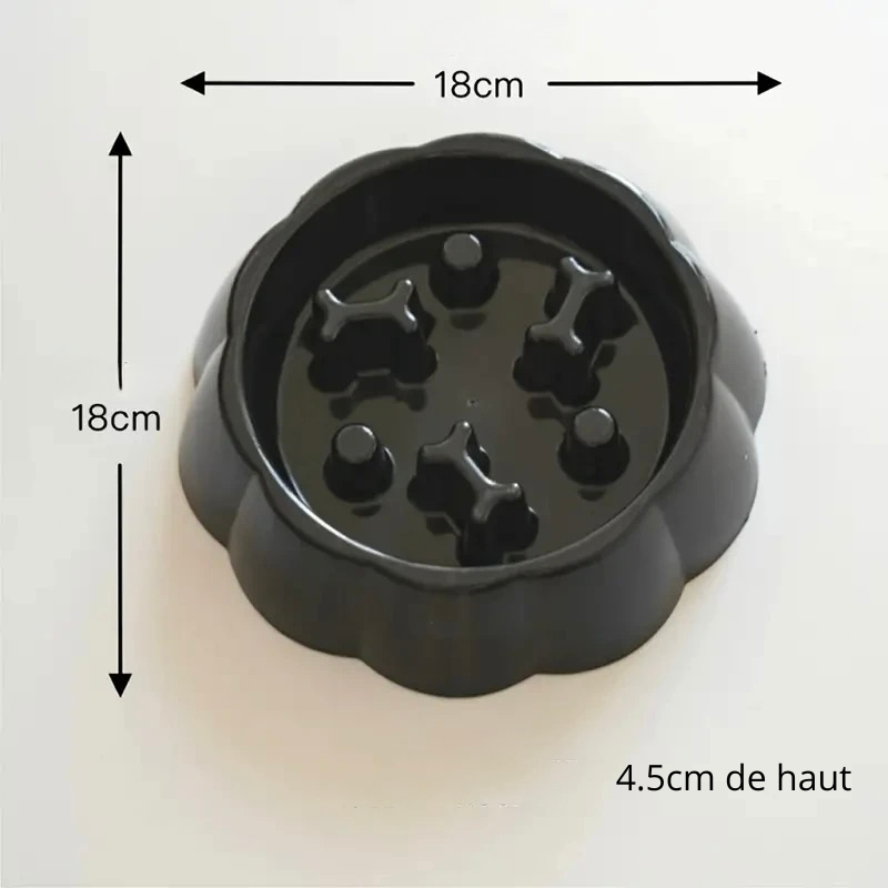 Gamelle pour chien anti-glouton de couleur noir avec pour dimension 18cm sur 18cm parfait pour votre chien. Image produit Boutiquechien