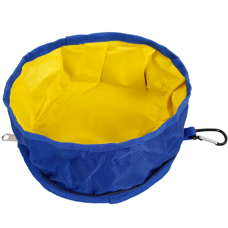 gamelle pour chien pliante de couleur bleu et jaune de boutiquechien